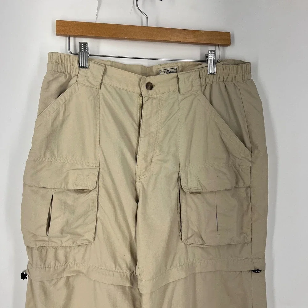 LL Bean Mens Khaki Tan Convertible Zip Off Cargo Hiking Pants Outdoor Size 35 - Picture 3 of 14